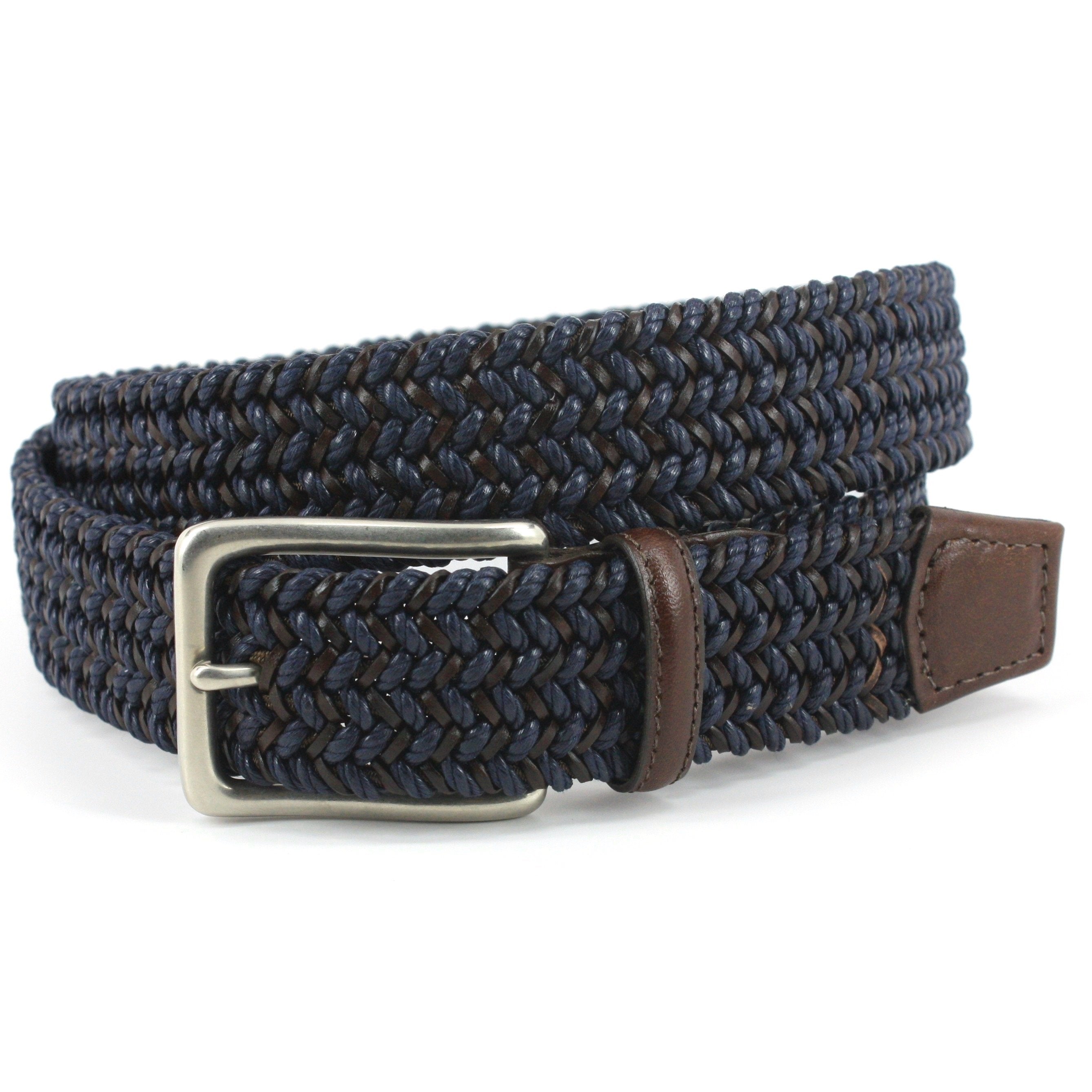 A sophisticated deep navy and chocolate braided pattern that effortlessly complements any pants or jeans. Belt offered by Marcello.