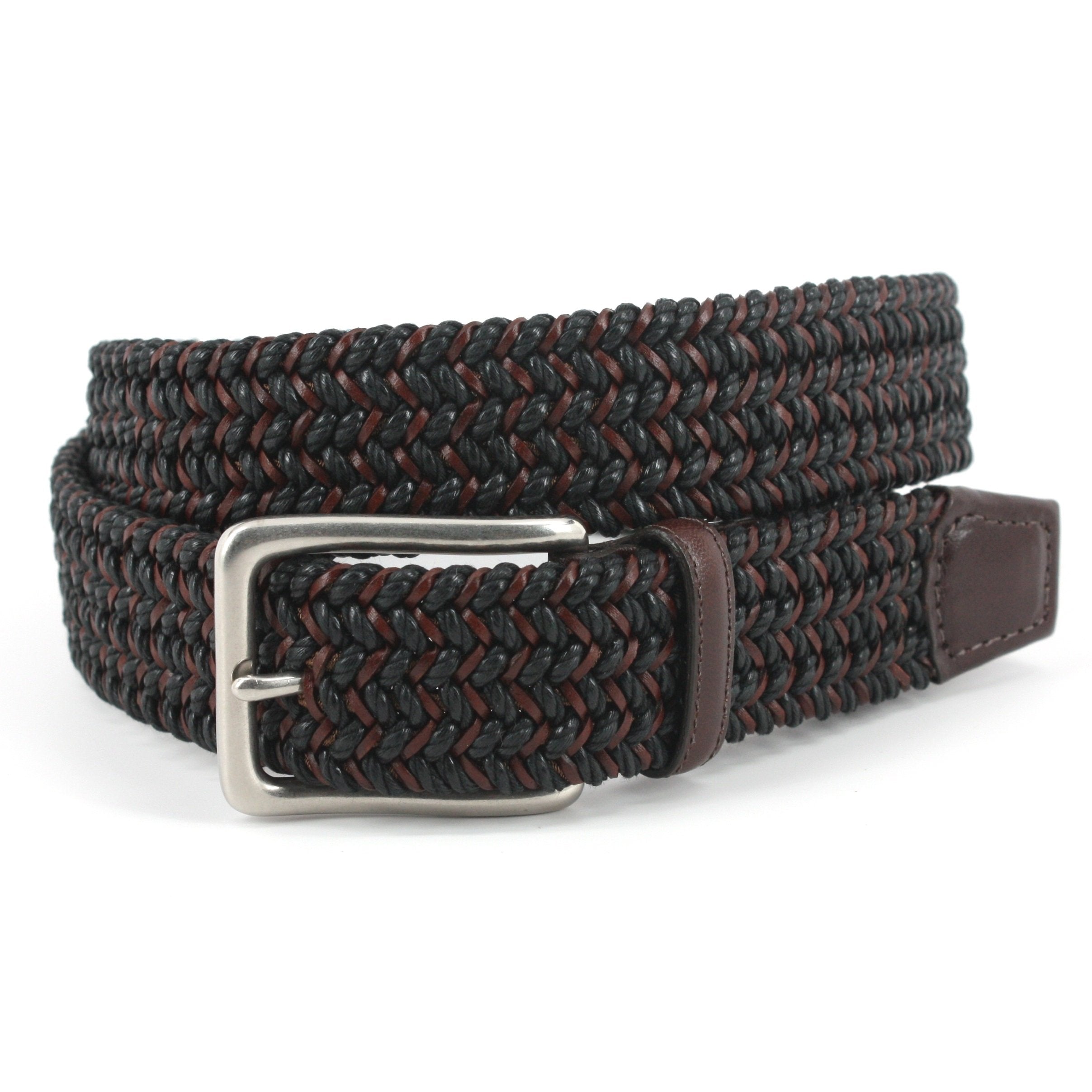 Elevate your style with our ZT65359 Italian Woven Leather Belt featuring luxurious sharp black and wine braided Italian leather.