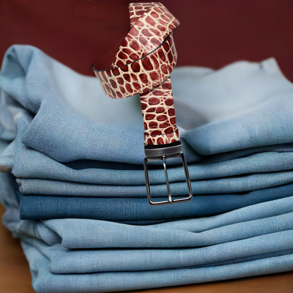 Show off your signature style with the B23 Red Gator Leather Belt! This totally stylish belt is sure to set you apart with its eye-catching, stamped red leather look - imagine looking like a million bucks in your favorite jeans with this bold accessory! Boost your confidence and make a statement.