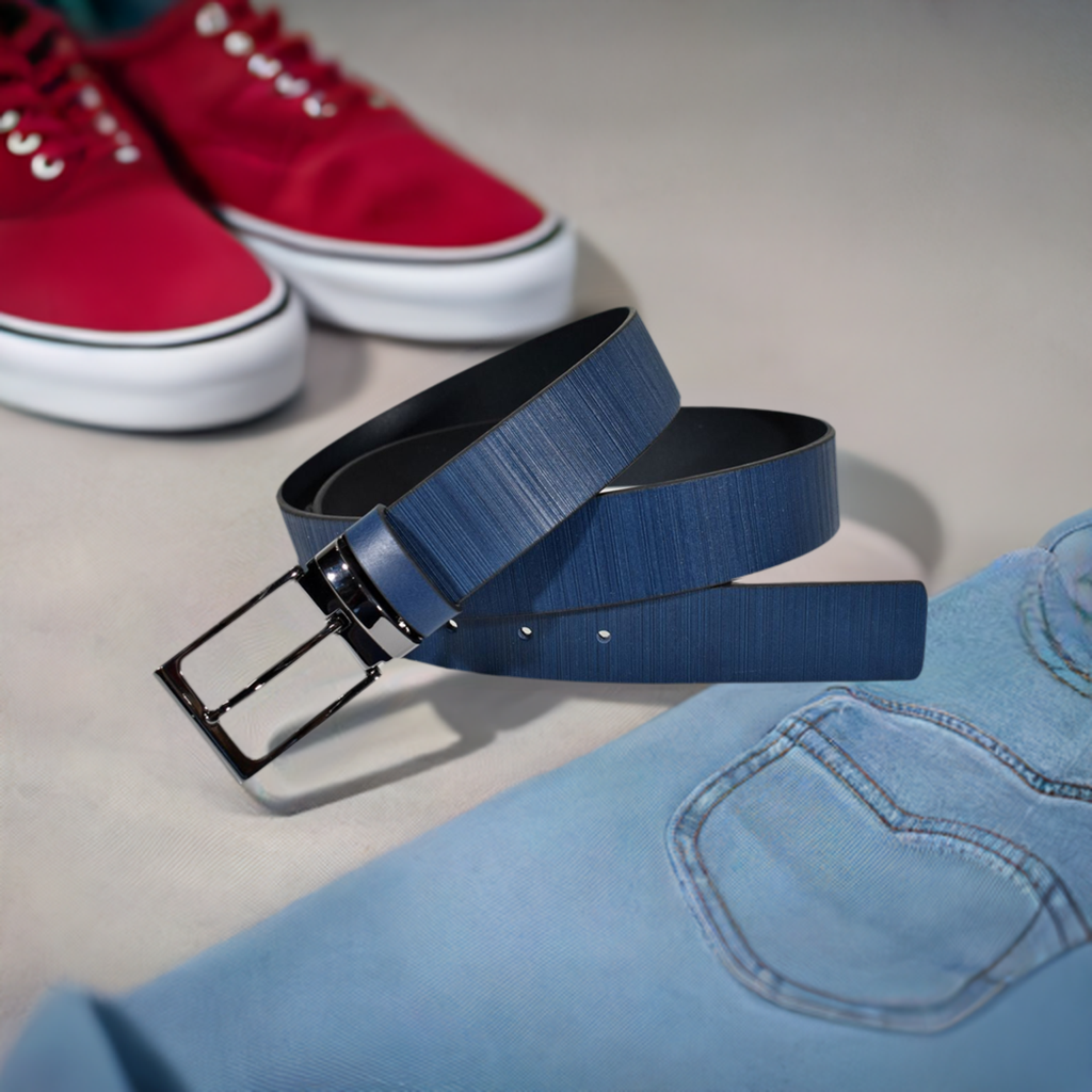 A sophisticated faux-fabric look is achieved with the ultra-fine leather stamping on this belt. Exquisite leather and a shiny nickel buckle elevate the cool-casual or elevated-dressy styles to a whole new level.