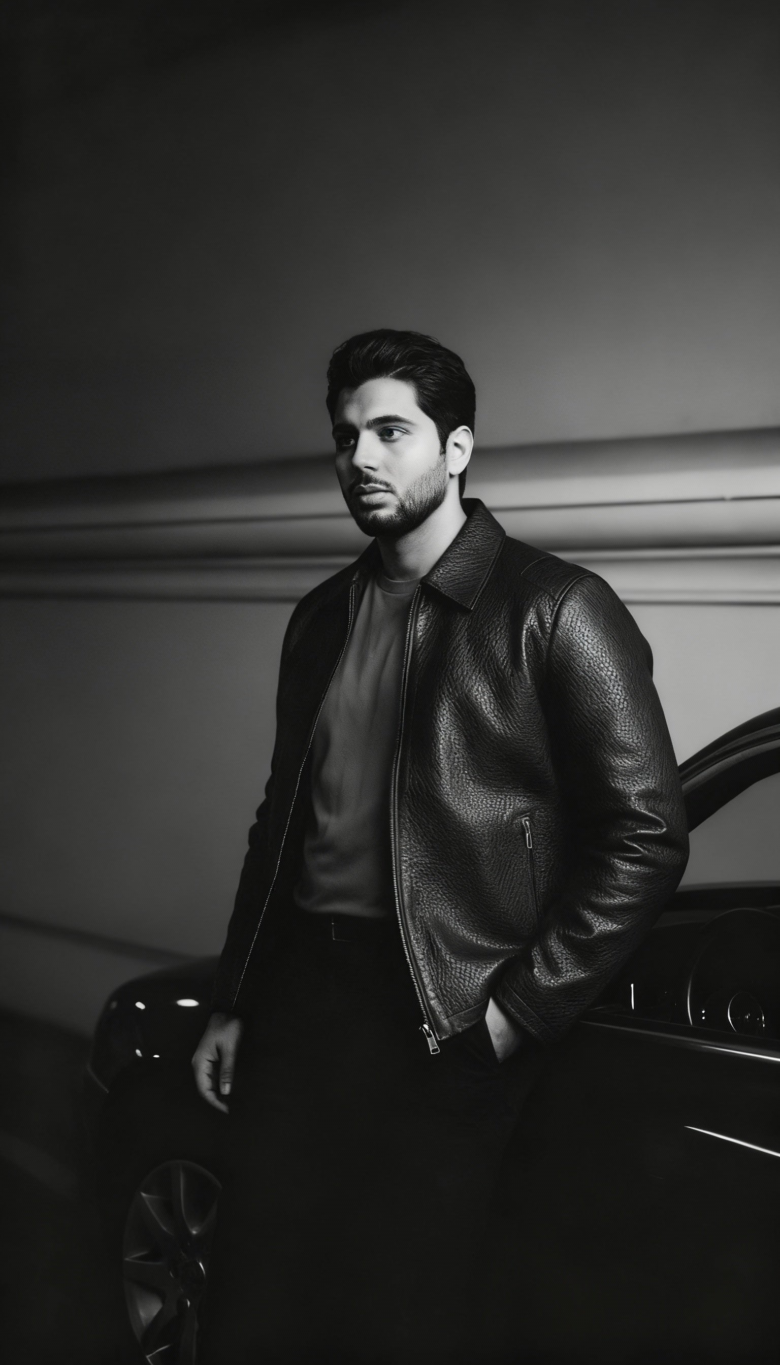 Marcello pebble leather bomber in black.