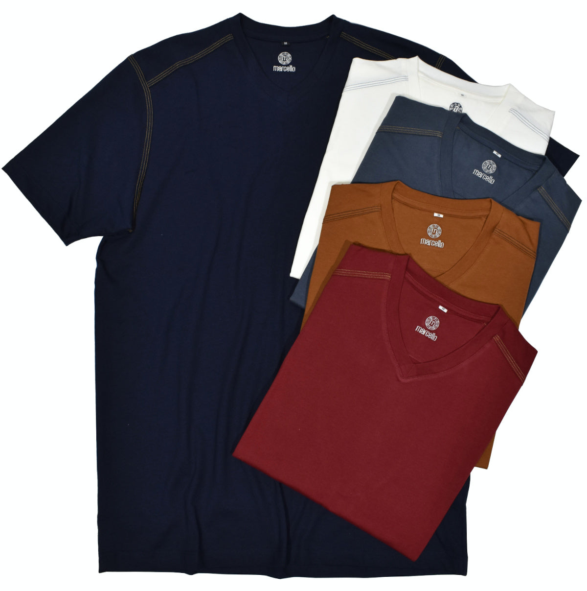 Marcello extra fine Pima cotton V Necks feel like the finest cotton around. The silk like feel wears well, feels great and portrays a rich image. The V is perfect as it sits just below your neck.  Double track contrast stitch detailing along the shoulder, armhole and shoulder blades for a cool, contemporary image.