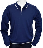Start with the finest cotton blended yarn and knit it in a high gauge for a superior comfort feeling and light weight.  The open polo collar looks great on and makes an updated fashion statement.   The fine cotton is very light weight and soft, with an excellent hand feeling.  Classic cuffs and waist band, classic fit.   Colors: Indigo, Navy, Red