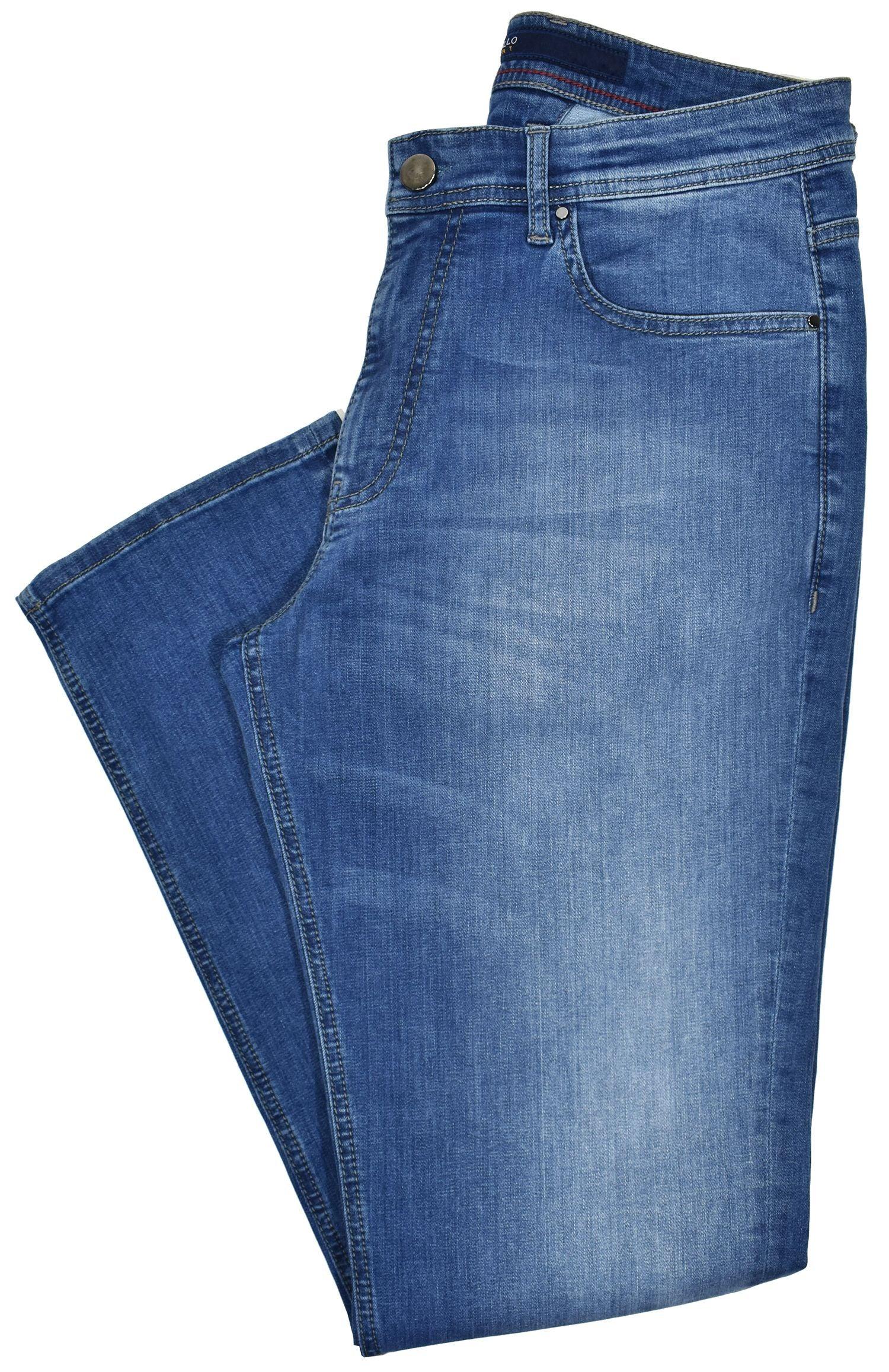 Marcello Comfort Denim Lightweight and soft denim with stretch. Washed for a distressed, worn effect. Classic fit with a slightly tapered leg for an updated look. Medium rise. Enhanced stitching and fashion lining. All 33 length.