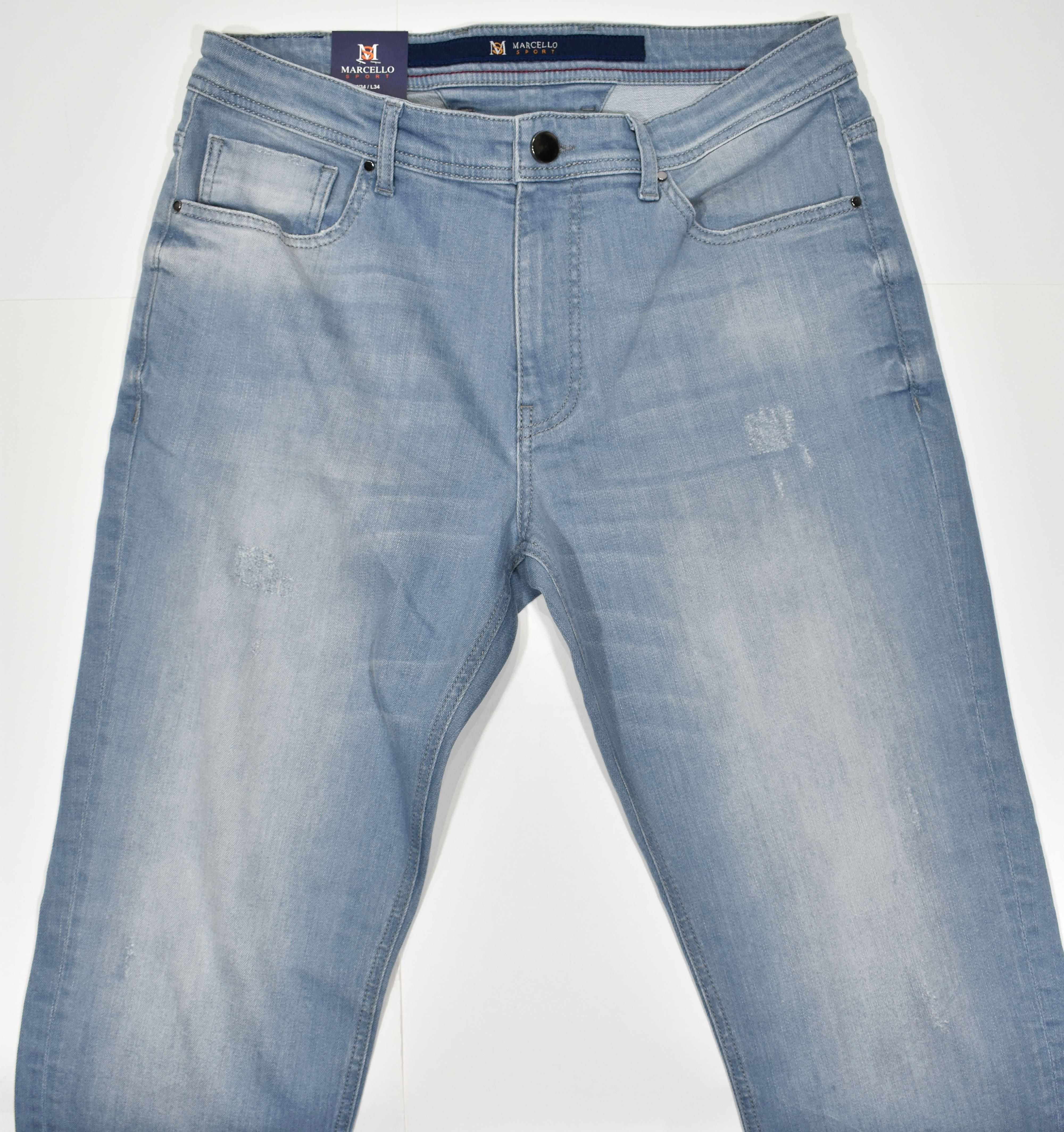 Marcello’s best fitting lightweight washed denim. Feels and looks great! Our comfort fit from the waist band down to the thighs, then tapering the leg to the bottom provides the best of both worlds. Comfort where you need it and updated fashion sporting a slimmed leg. Add the benefit of stretch to work with your natural movements and you have found an excellent jean that will become your go to jean of choice. Marcello Distressed Comfort Denim