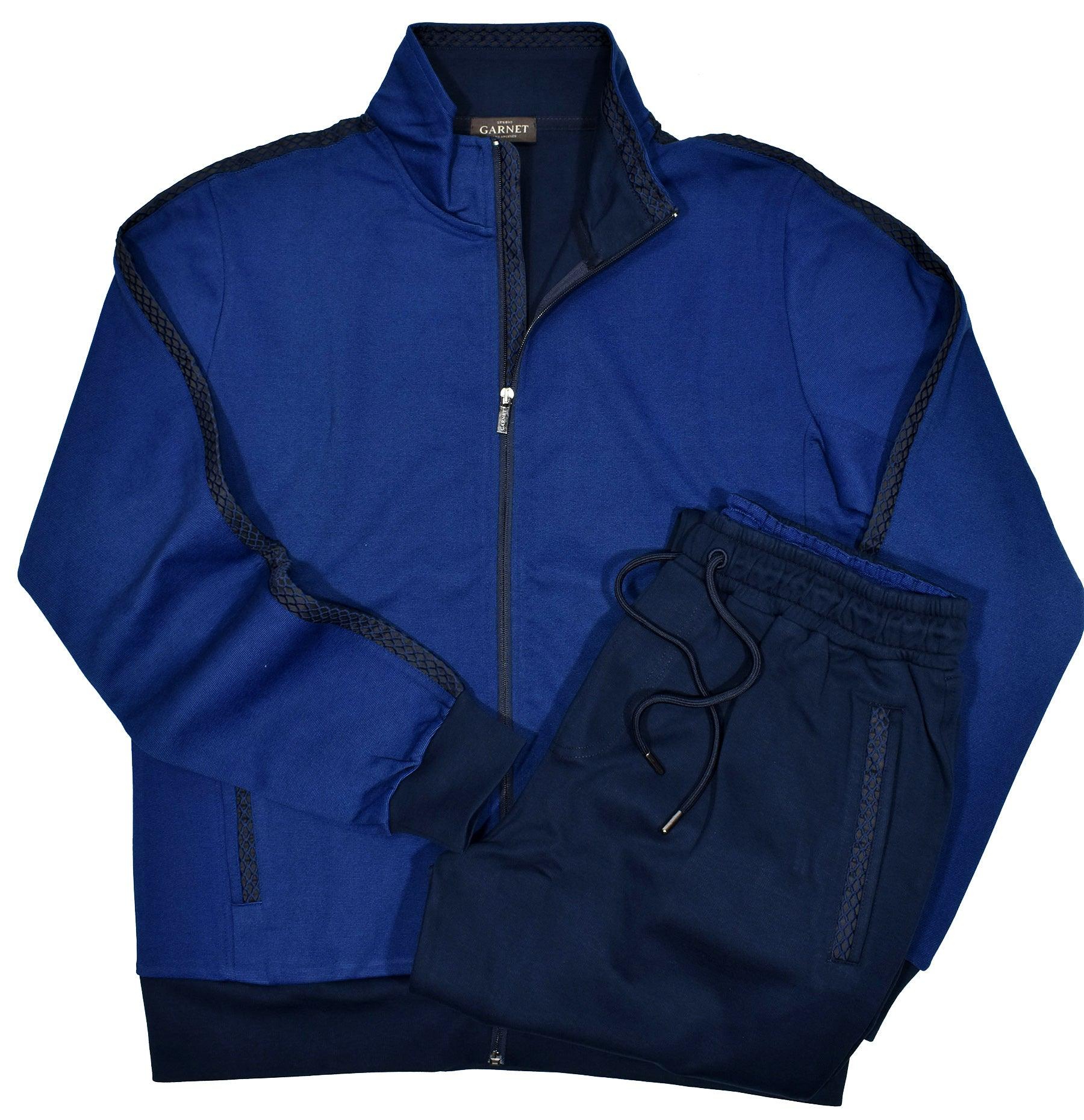 Imagine your look in this contemporary styled leisure set from Marcello Sport. Clean updated details give way to the tread textured accent detailing.