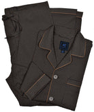 Soft cotton with lycra stretch. Updated traditional pattern. Classic coat top with pocket, button closure and edge piping. Classic draw string pant with a touch of elastic for comfort. Classic fit. By Marcello Sport