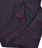 Our exclusive men's pajamas are made with extra fine cotton and a touch of lycra for stretch to move with your body's natural movements.  The result is a soft and  comfortable pajama that will quickly become the best ones in your closet.  Soft cotton with lycra stretch. Black with wine accents. Updated traditional pattern.