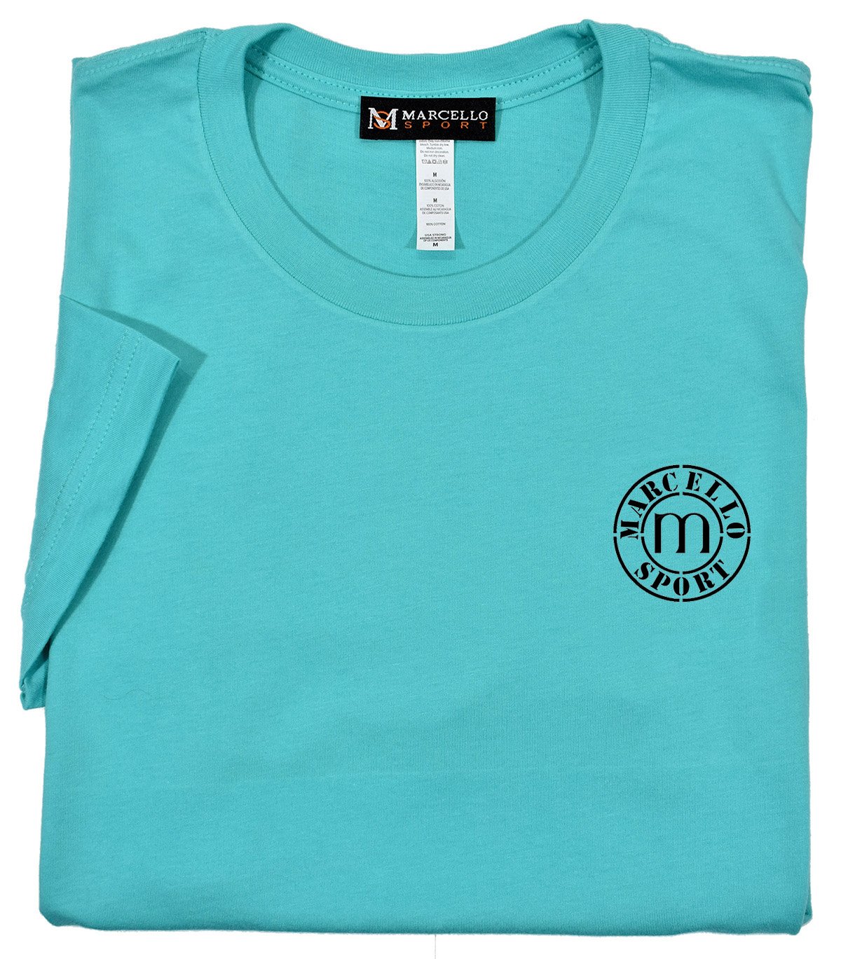 Marcello Sport Logo Tee  100% soft cotton, preshrunk. Ultra soft cotton feel. Contemporary fit, we suggest ordering one size up if between sizes or prefer a looser fit. Machine wash and dry.