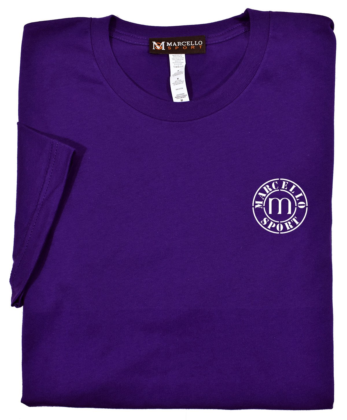 Marcello Sport Logo Tee  100% soft cotton, preshrunk. Ultra soft cotton feel. Contemporary fit, we suggest ordering one size up if between sizes or prefer a looser fit. Machine wash and dry.