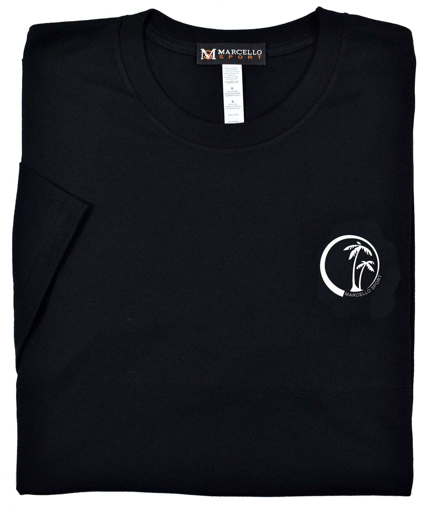 Marcello Caribbean Palm Tee  100% soft cotton, preshrunk. Ultra soft luxe cotton fabric. Contemporary fit, we suggest ordering one size up if between sizes or prefer a looser fit. Machine wash and dry.