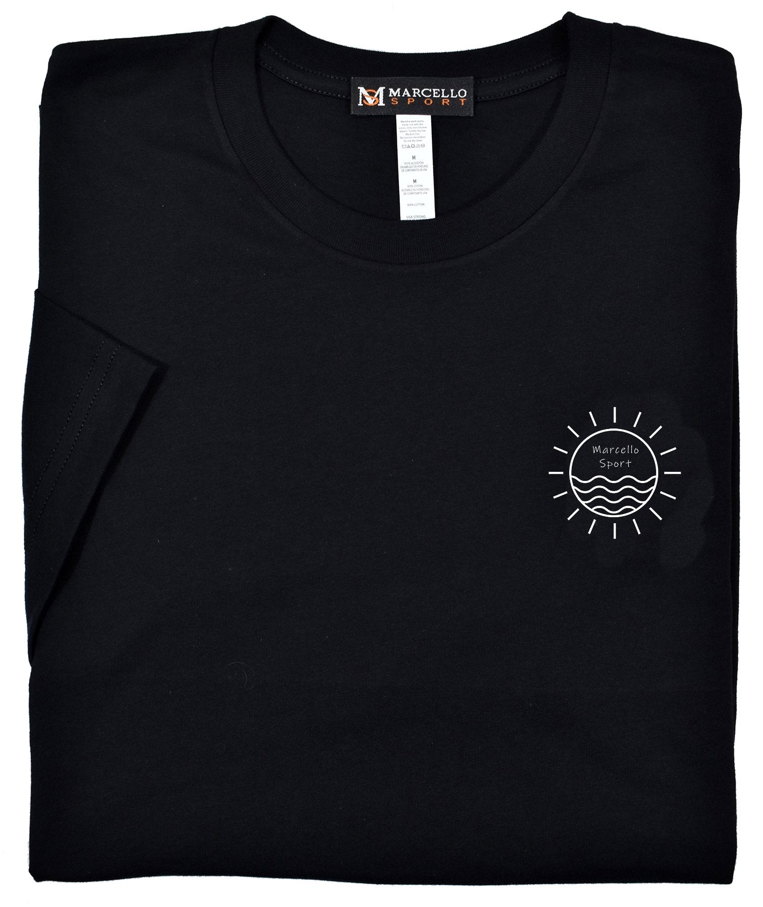 T005 Marcello Sun and Fun Tee  100% soft cotton, preshrunk. Super soft luxe cotton fabric. Contemporary fit, we suggest ordering one size up if between sizes or prefer a looser fit. Machine wash and dry.
