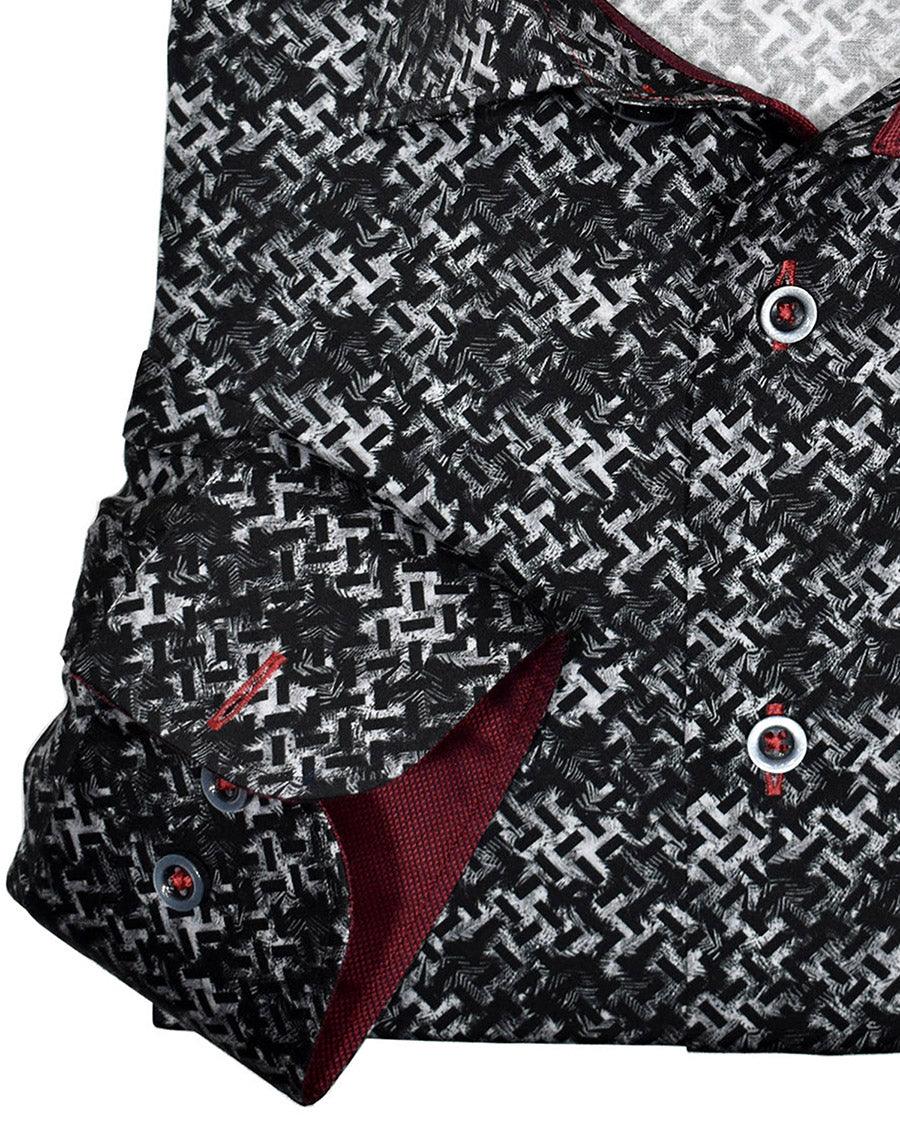 Soft cotton fabric. Updated rich pattern looks great. Royal oxford trim fabric adds a regal image. Contrast button stitches and hand selected buttons. Medium collar. Classic shaped fit.