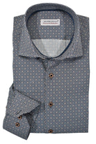 The first impression is the right one! The exclusively rich medallion pattern boasts a mixed medallion on a white ground with regal royal, navy and tan accents colors. An exceptionally rich pattern to foster a debonair image when paired with many colored bottoms.  The fabric is soft to the touch, consisting of cotton with a touch of lycra to provide diagonal stretch. The result is a luxurious feel with a little stretch for added comfort.