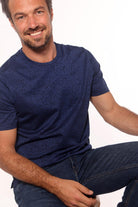 Perfect for your Spring or Summer style, this jacquard paisley tee is the ultimate to pair with jeans, pants or shorts.  Give your graphic tee or washed tee a break and add a little style to your look.  Cotton jacquard fabric. Light weight and soft, with slight texture. Colors available are navy and mango. Modern fit for a slim to medium build. Imported, Turkey.