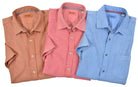Soft washed for a enjoyable, soft hand feeling and slight distressed look to create a casual cool look. The cotton fabric has a fine linen type weave to add texture.  Soft collar, chest pocket and subtle contrast detailing, along with a thick custom stitch along the bottom.  Classic fit.   Colors: Mango, Rose, Sky