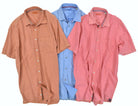 Soft washed for a enjoyable, soft hand feeling and slight distressed look to create a casual cool look. The cotton fabric has a fine linen type weave to add texture.  Soft collar, chest pocket and subtle contrast detailing, along with a thick custom stitch along the bottom.  Classic fit.   Colors: Mango, Rose, Sky