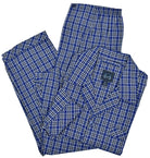 The elegant, navy window pane, plaid pajama on soft cotton fabric is classic style perfect for any man. Navy edge piping to finish the look.   Button front top with chest pocket.  Drawstring pant with stretch waist and button closure fly.  Classic fit.