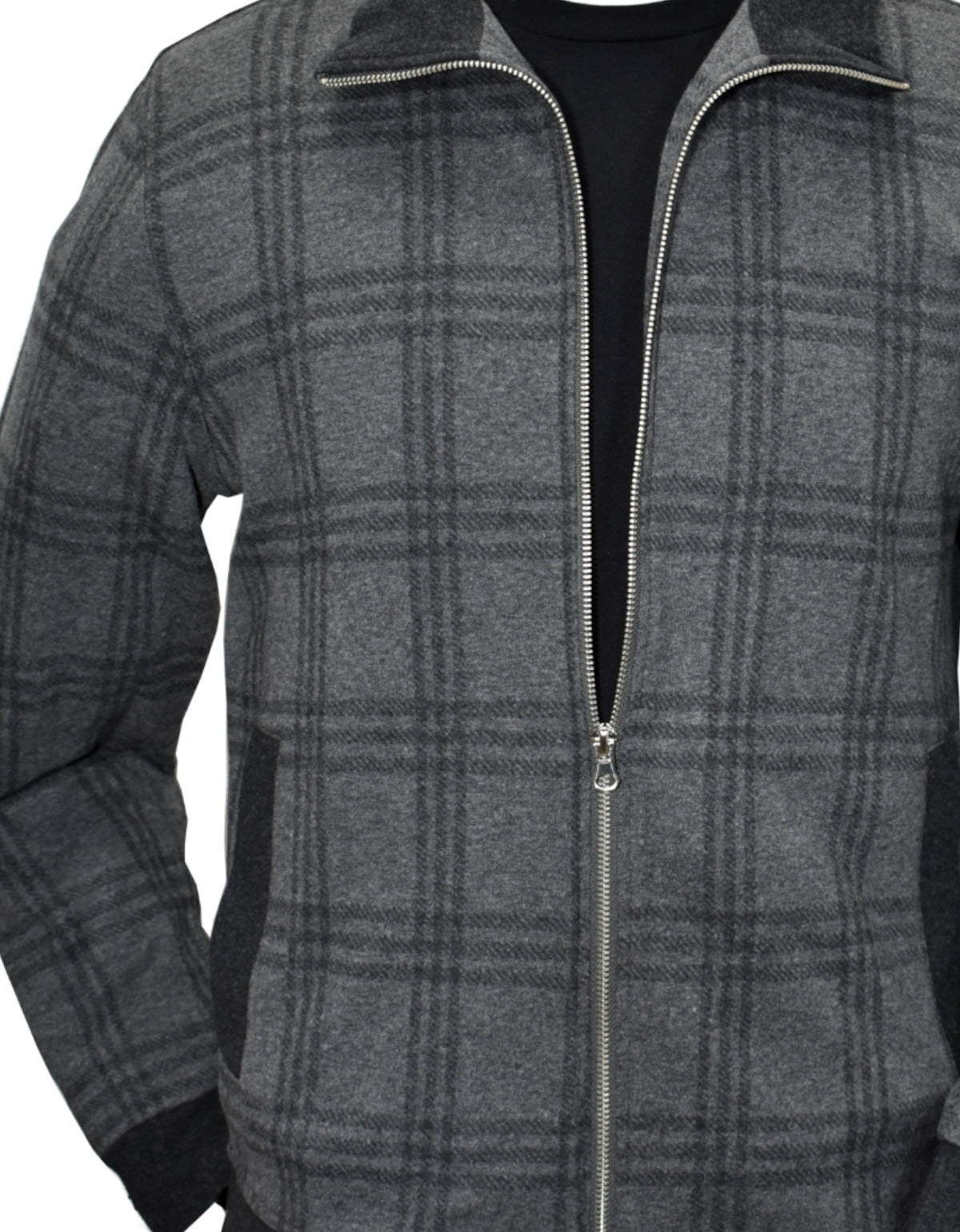 Majestic fine leisure set with a cool charcoal window pane jacket that features a full zip into a mock or polo collar. Black fabric edges add style and classic side slash pockets. An excellent choice to enhance you casual yet fashion lifestyle. Matched charcoal pant with black stretch waist band with classic pockets and zip fly. Classic fit.