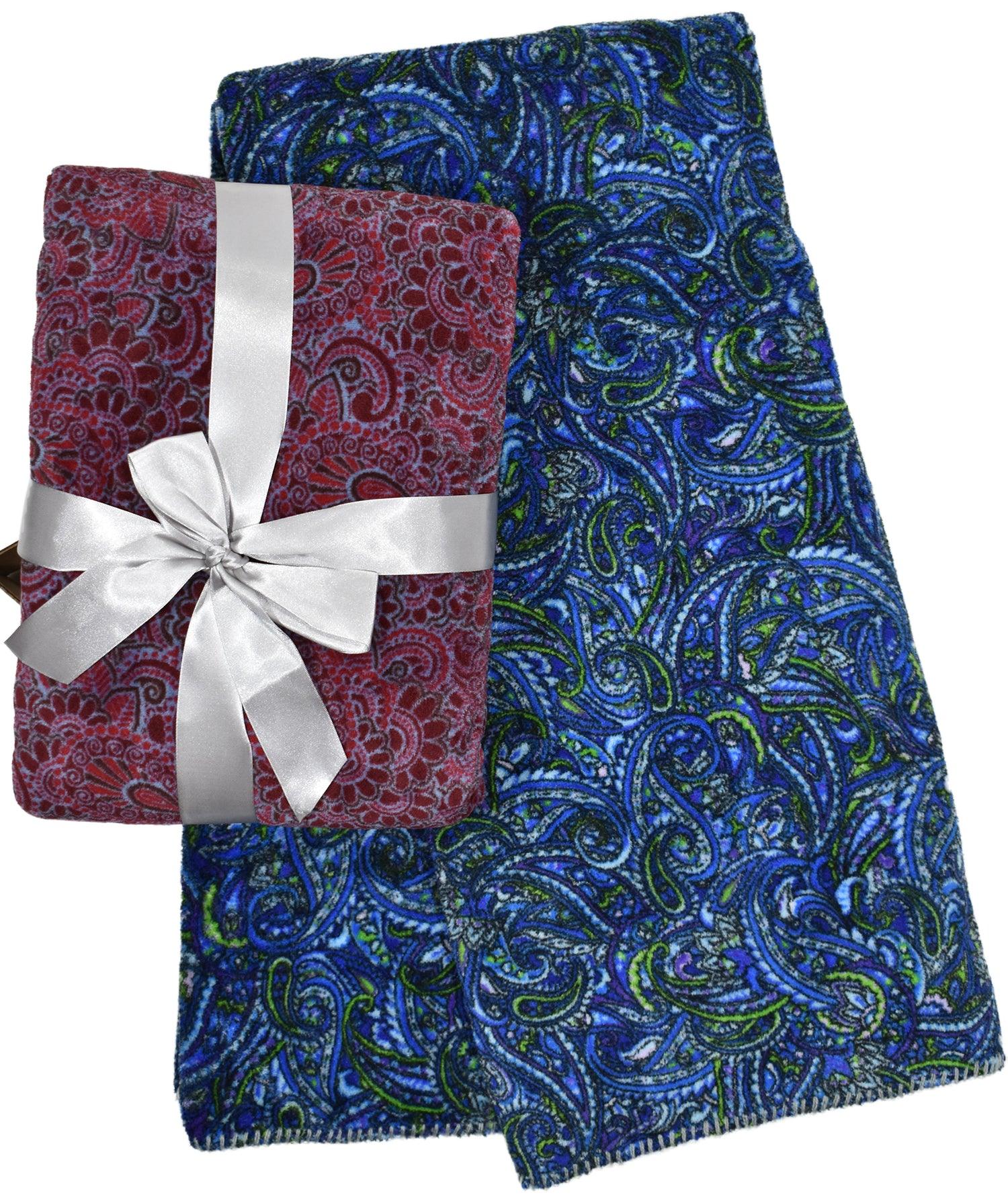 Hanging around on the couch with this plush blanket feels great and adds super soft warmth and comfort. The cool pattern works well with most colors. Easy care washable microfiber. Wine/Blue Plush Throw Blanket