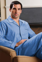 For the customer looking for luxury extended to the bedroom, we offer an 80’s 2-ply cotton pajama. The herringbone design provides subtle texture and elegance to a basic pajama. This pajama features a coat front top and breast pocket. Pant is 1/2 elastic back with drawstring front, 2 button fly and balloon seat. 100% cotton.
