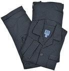 Classic soft cotton pajama in a dark navy ground with small white paisley pattern to add style to a traditional look.  Full button closure top, chest pocket and edge piping.   Draw string pant with button fly and stretch waist.  Classic fit.