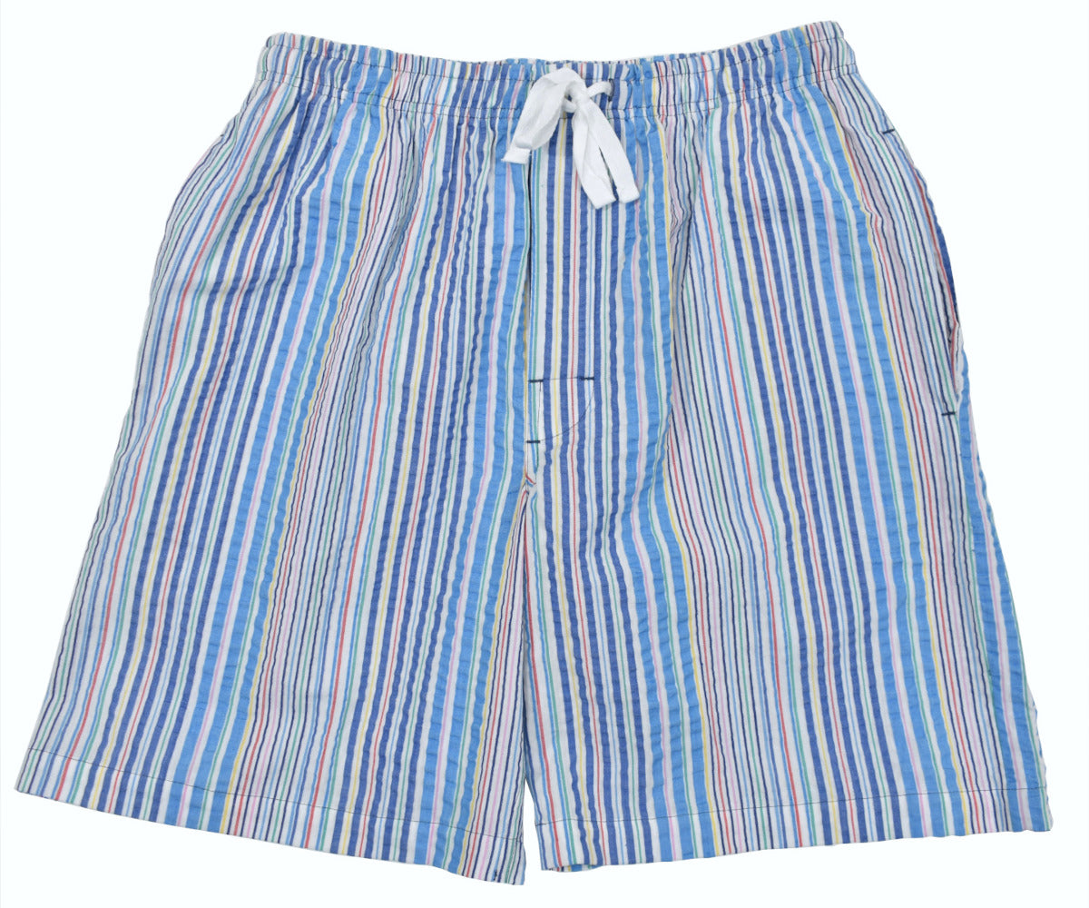 Seersucker defined lines crisply create a stripe pattern for your Spring / Summer style.  Featuring cotton fabric, classic side pockets, a stretch waist band and draw string closure.  Spring / Summer colors make this short perfect to pair with any color tee or polo shirt.   Classic fit.