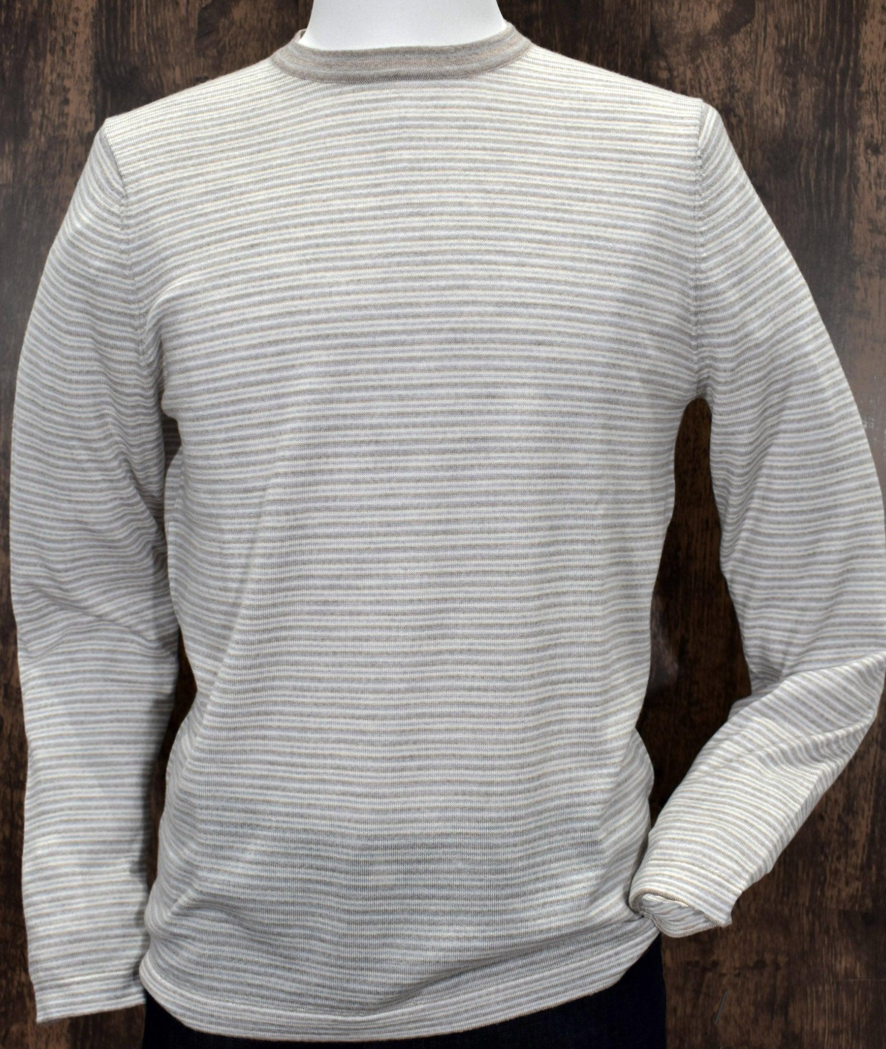 Designed by Assaraf in Italy, this soft multi color stripe is subtle and rich. The exquisitely soft merino wool feels light and fantastic on. Soft washed merino wool. Lightweight. Soft colors create a contemporary image. Enhances your look and feel. Modern fit is best for slim to moderate builds. Order up if between sizes.