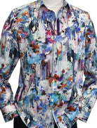 Robert Graham abstract print on soft cotton sateen stretch fabric feels and looks great.  The array of colors and a vertical brush stroke effect, along with typical Graham style, makes this shirt unique.