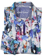 Robert Graham abstract print on soft cotton sateen stretch fabric feels and looks great.  The array of colors and a vertical brush stroke effect, along with typical Graham style, makes this shirt unique.