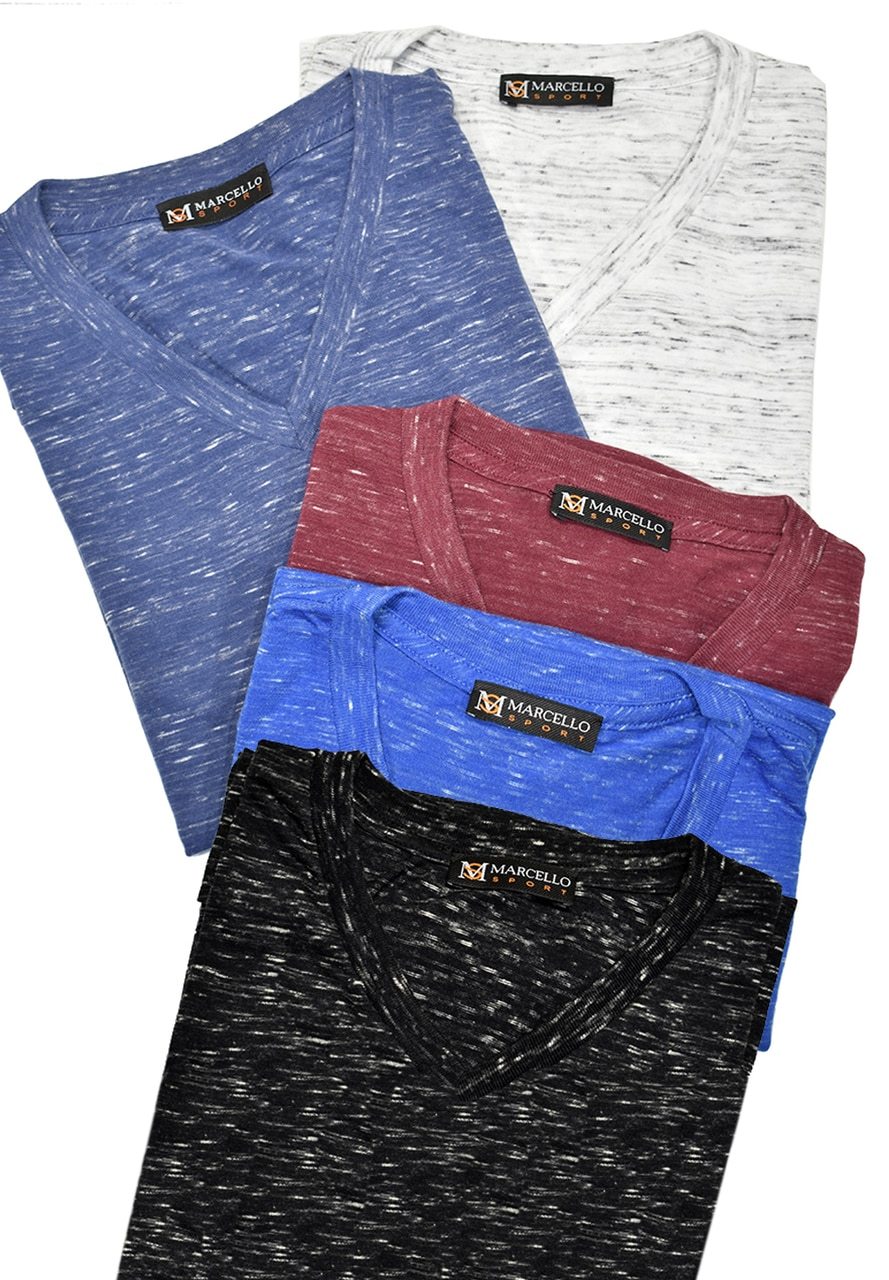 South Beach Slub Textured Tee  Soft cotton blended tee looks great with anything or on any occasion. Rich, cool look perfect with shorts, pants or jeans. Updated fashion in a casual tee shirt. Modern contemporary fit, we suggest ordering one size up if between sizes or you prefer a more relaxed fit. Imported Machine washable, will not shrink, fade or pill. Medium height V Neck.  By Marcello Sport