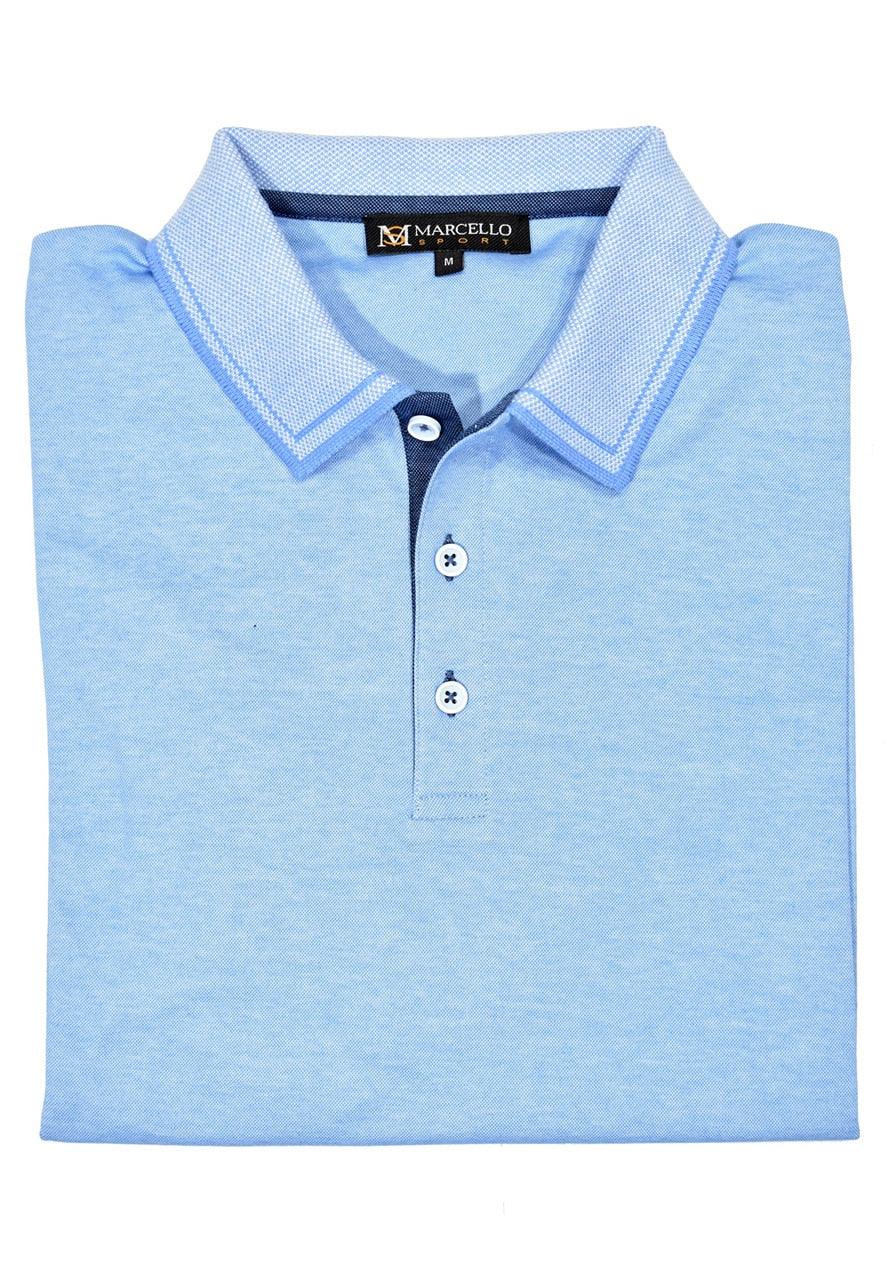The Marcello classic cotton lycra polo with neat detailing is perfect for a relaxed lifestyle or even for your business casual environment.  Custom trim details and buttons finish the look.  Modern fit.  Cotton Stretch Polo by Marcello Sport.