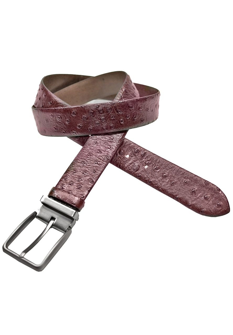 Marcello Belt Leather stamped ostrich in wine color.