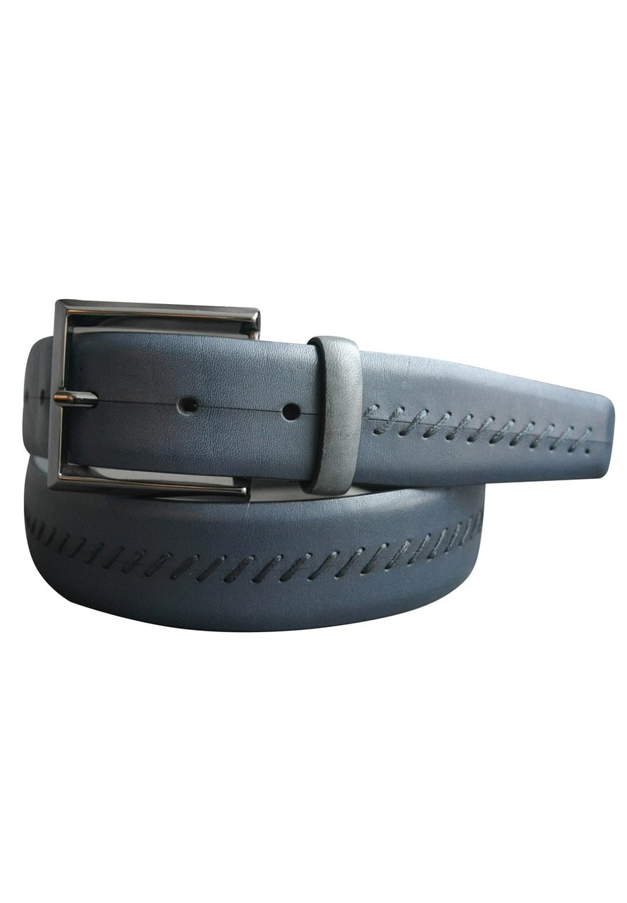Marcello Men's Leather Saddle Stitch Belt in Navy or Chocolate