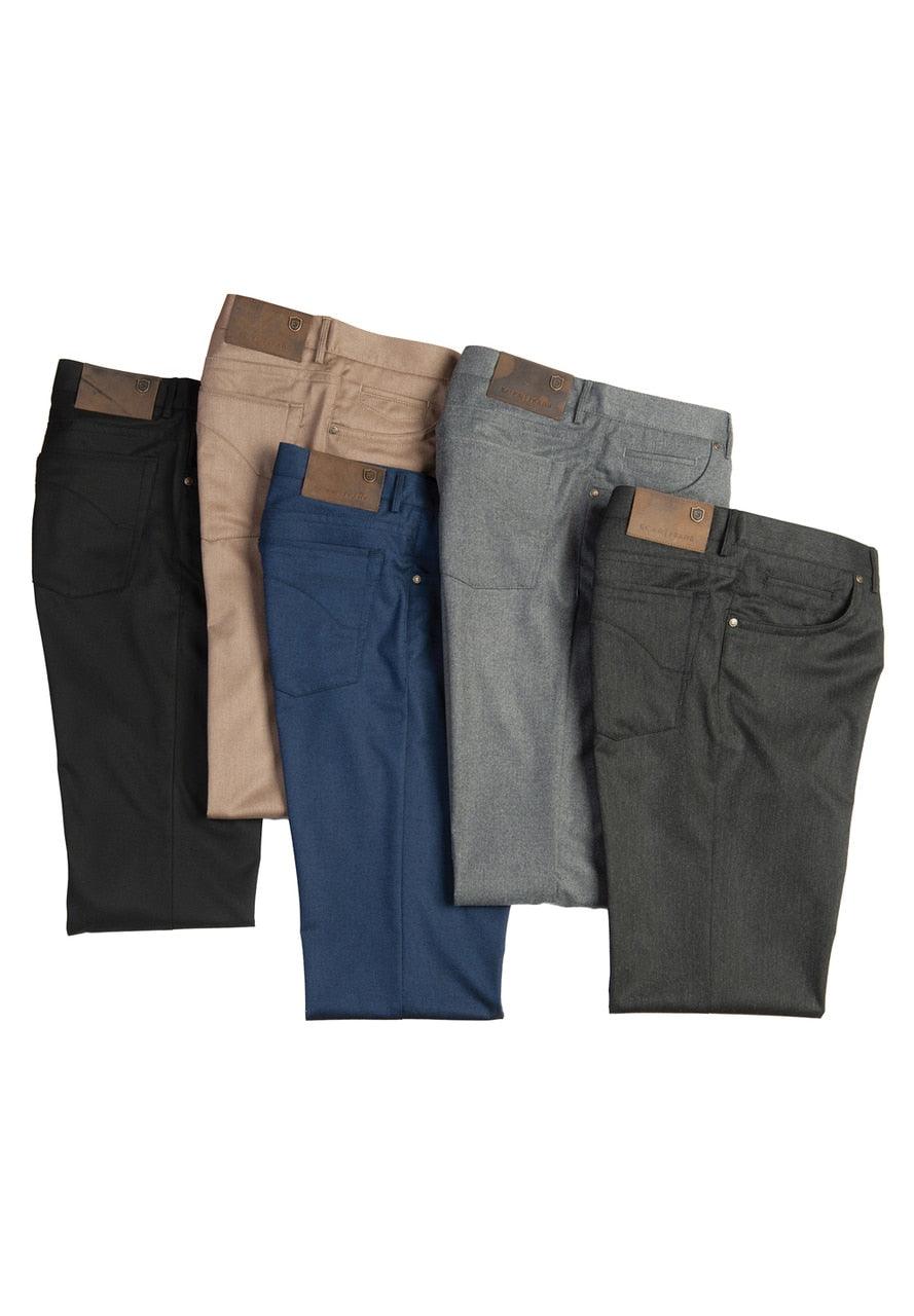 Luxurious microfiber blend fabric gives the feel of cashmere without the hassle. Wrinkle resistant, machine washable, 5-pocket jean model. Low to medium rise and modern fit. All 34 length. If between sizes or prefer a looser feel order one size larger for the best fit. Cashmere Touch Traveler Pant by Marcello