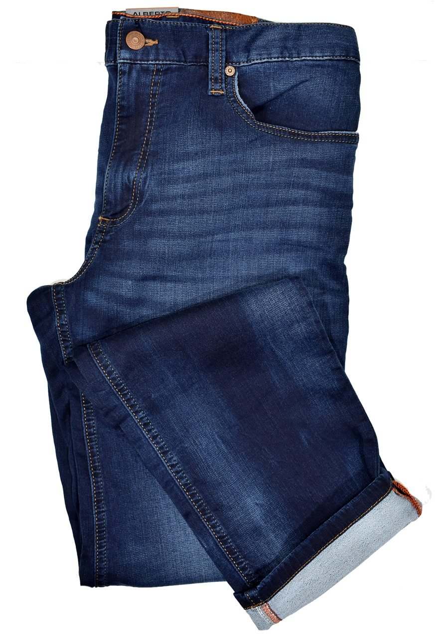 Alberto’s newest fabric, the four way knit stretch denim feels like no other pant-jean you have. Super soft with stretch for a modern look. Slimmer fit to adjust for the stretch. Available in 32 or 34 length.