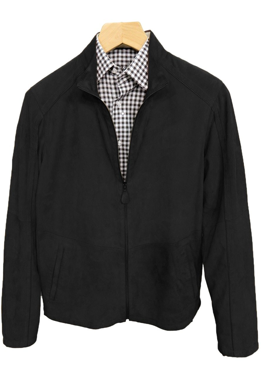 Marcello Sport extra fine suede jacket with clean nappa leather on the reverse side. Accented with nappa leather detailing and fine pic stitching. Outstanding, shirt weight, reversible coat featuring suede outside and leather inside with leather trim detailing on the shoulder and sleeve. Side slash pockets. Open sleeve and open bottom, straight contemporary fit. Colors available: Cognac, Black, Navy, Red, Blue.