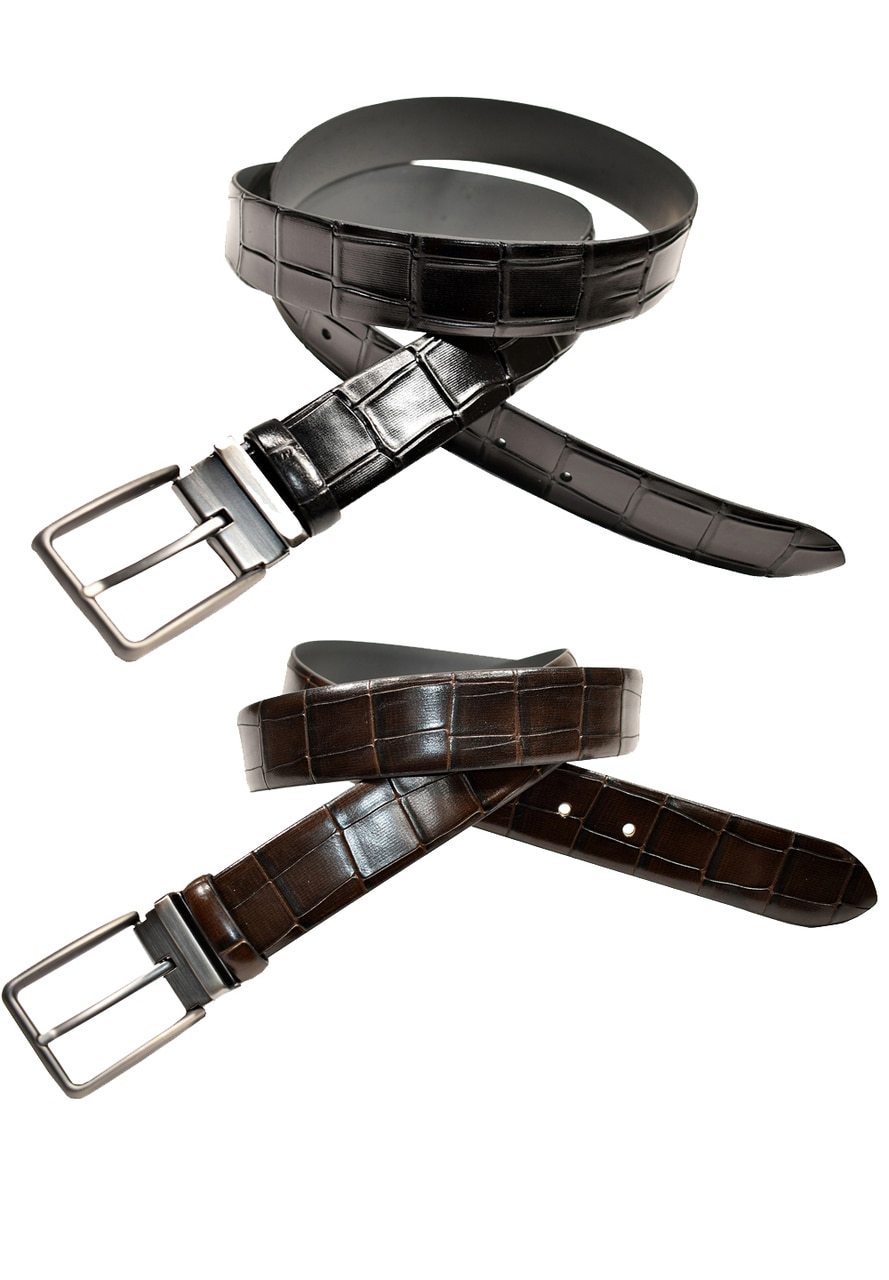 Marcello men's embossed croc leather belt in black or chocolate.