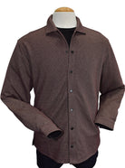 Marcello neat wine, tan black pattern in a cool snap front cardigan.