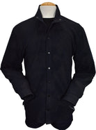 Marcello raised navy pattern with varied spots of mocha in a cool snap front cardigan