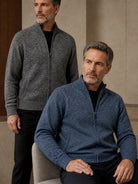Marcello Indigo melange zip cardigan.