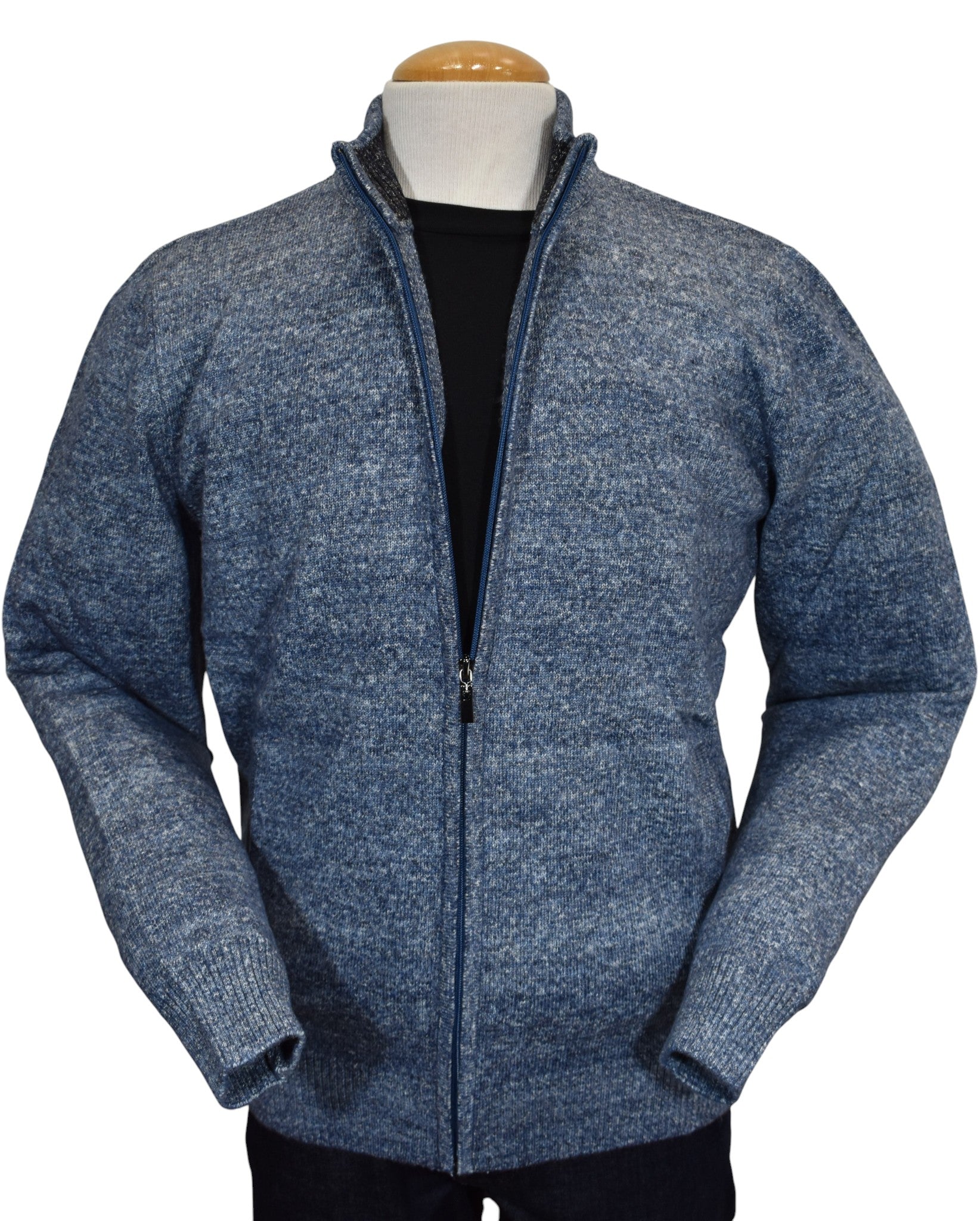 Marcello Indigo melange zip cardigan.
