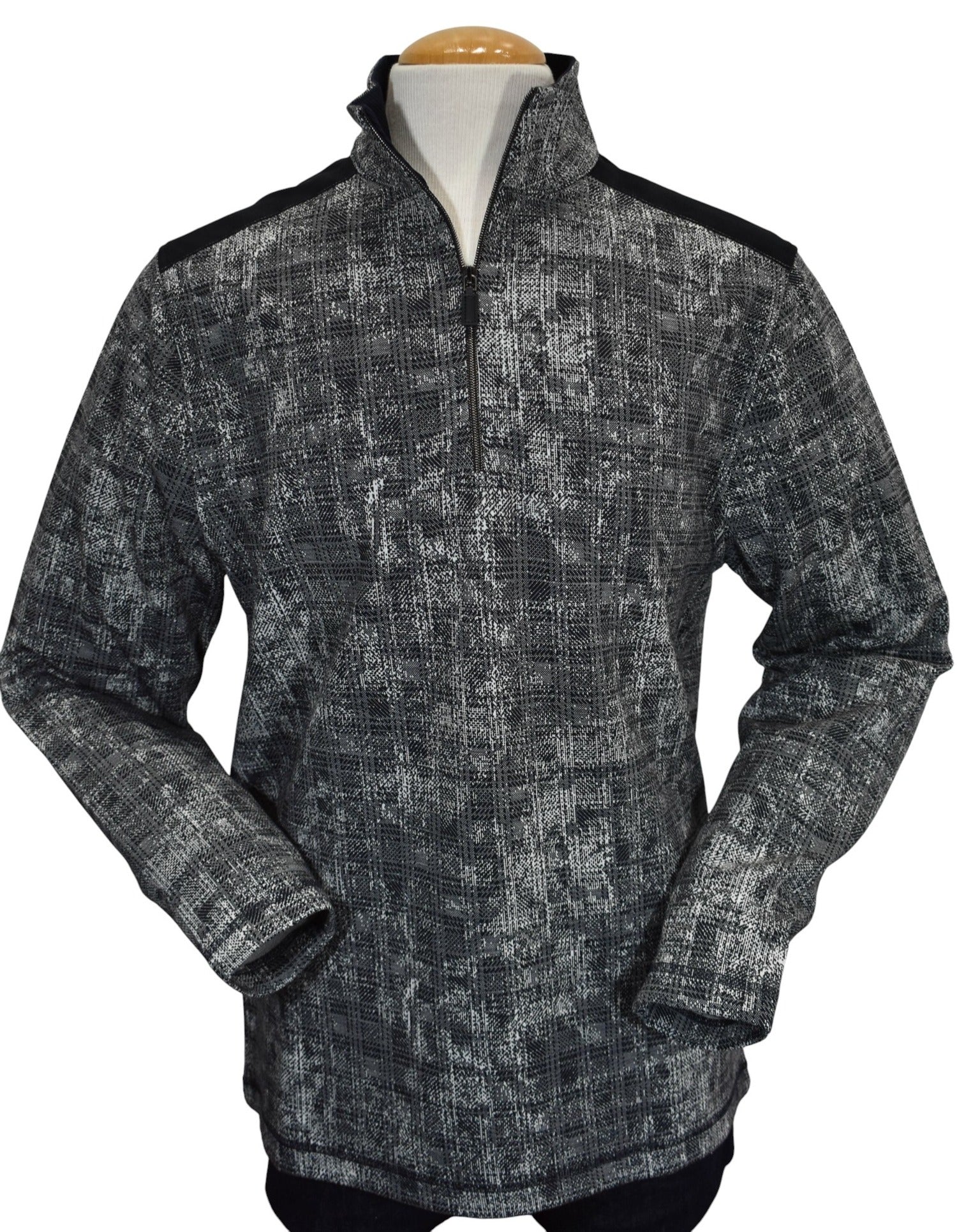Marcello classic quarter zip in an black/silver/charcoal plaid pattern
