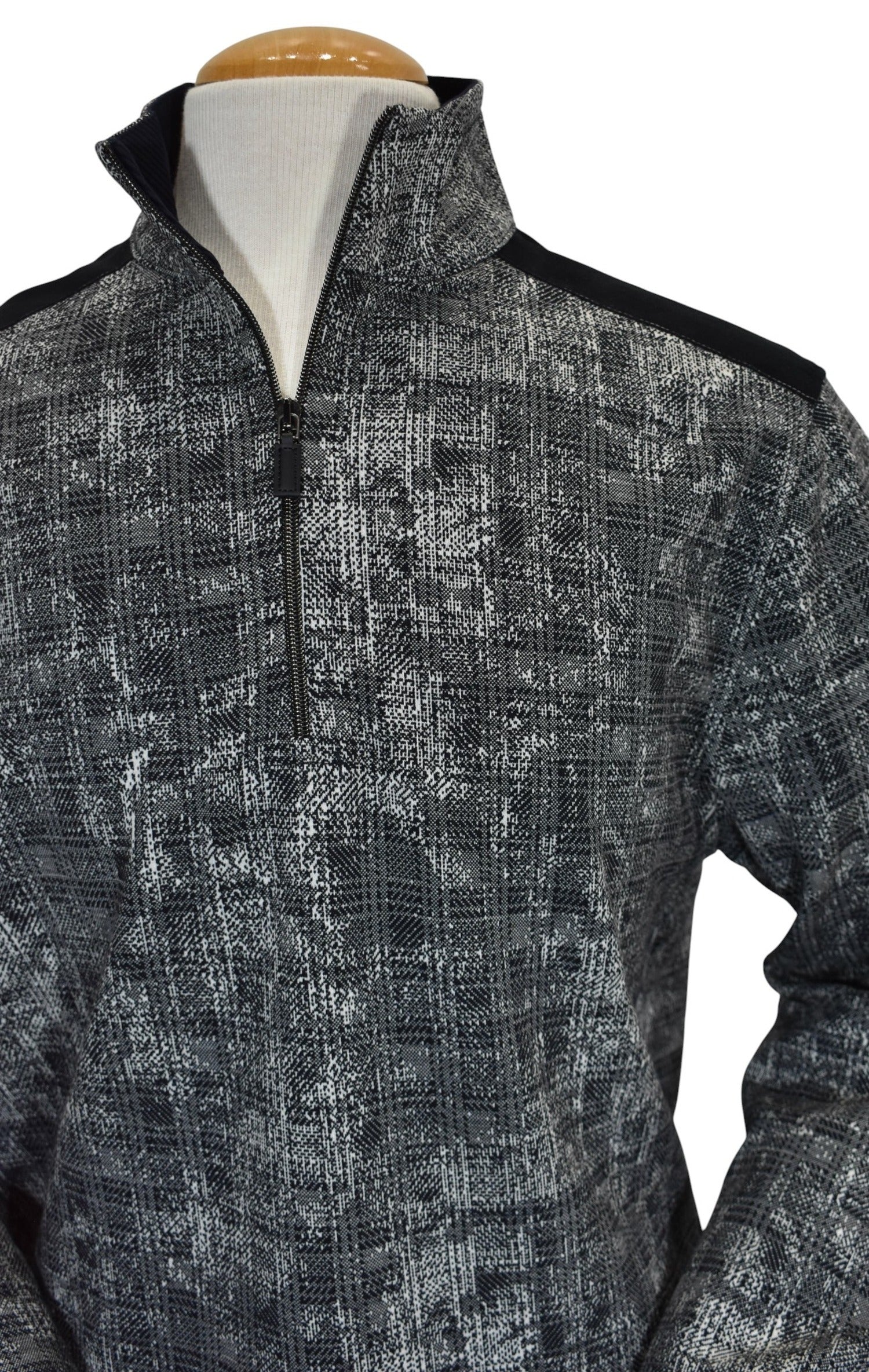 Marcello classic quarter zip in an black/silver/charcoal plaid pattern