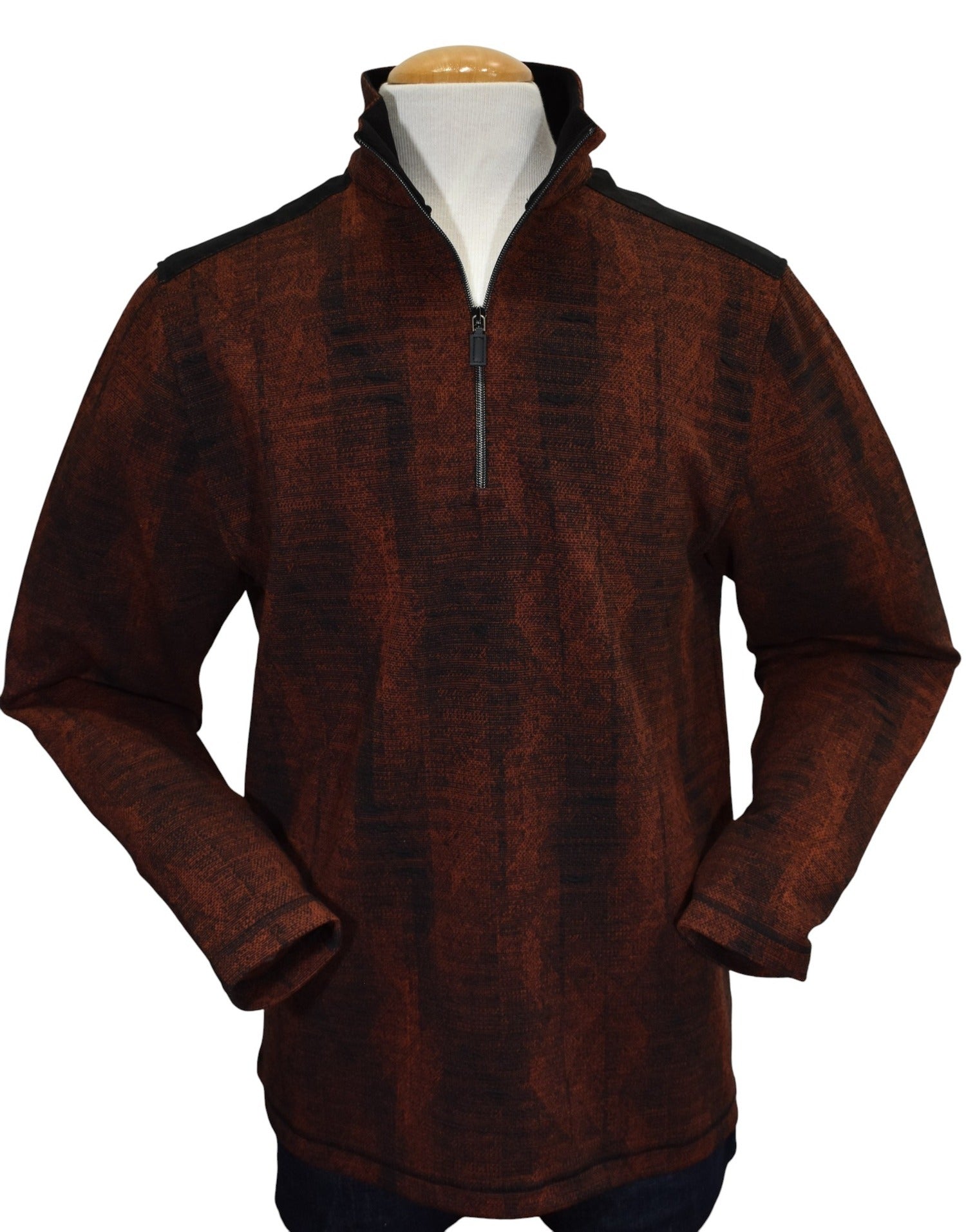 Marcello classic quarter zip in unique rustic abstract pattern