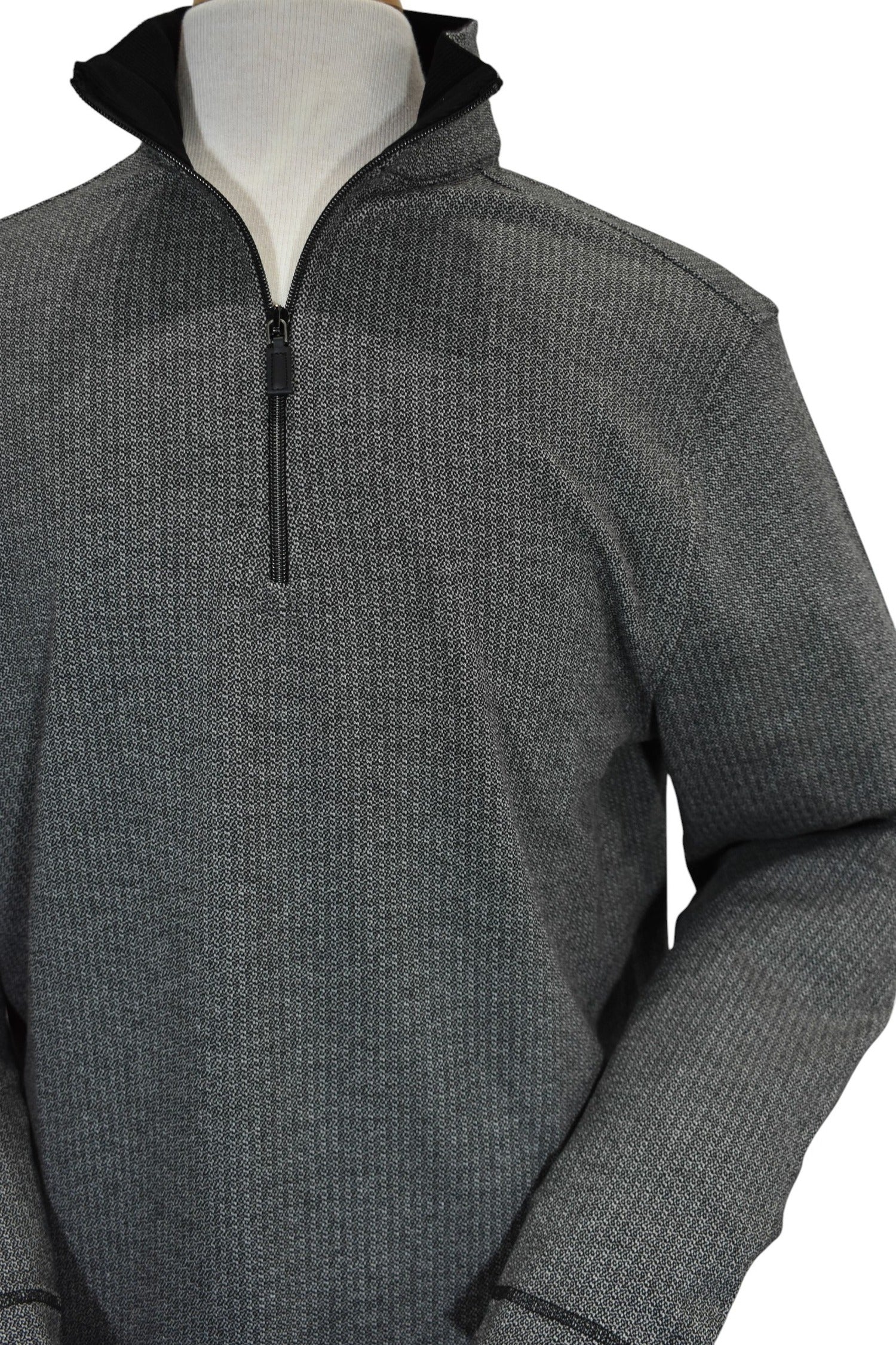 Marcello quarter zip, neat charcoal pattern.