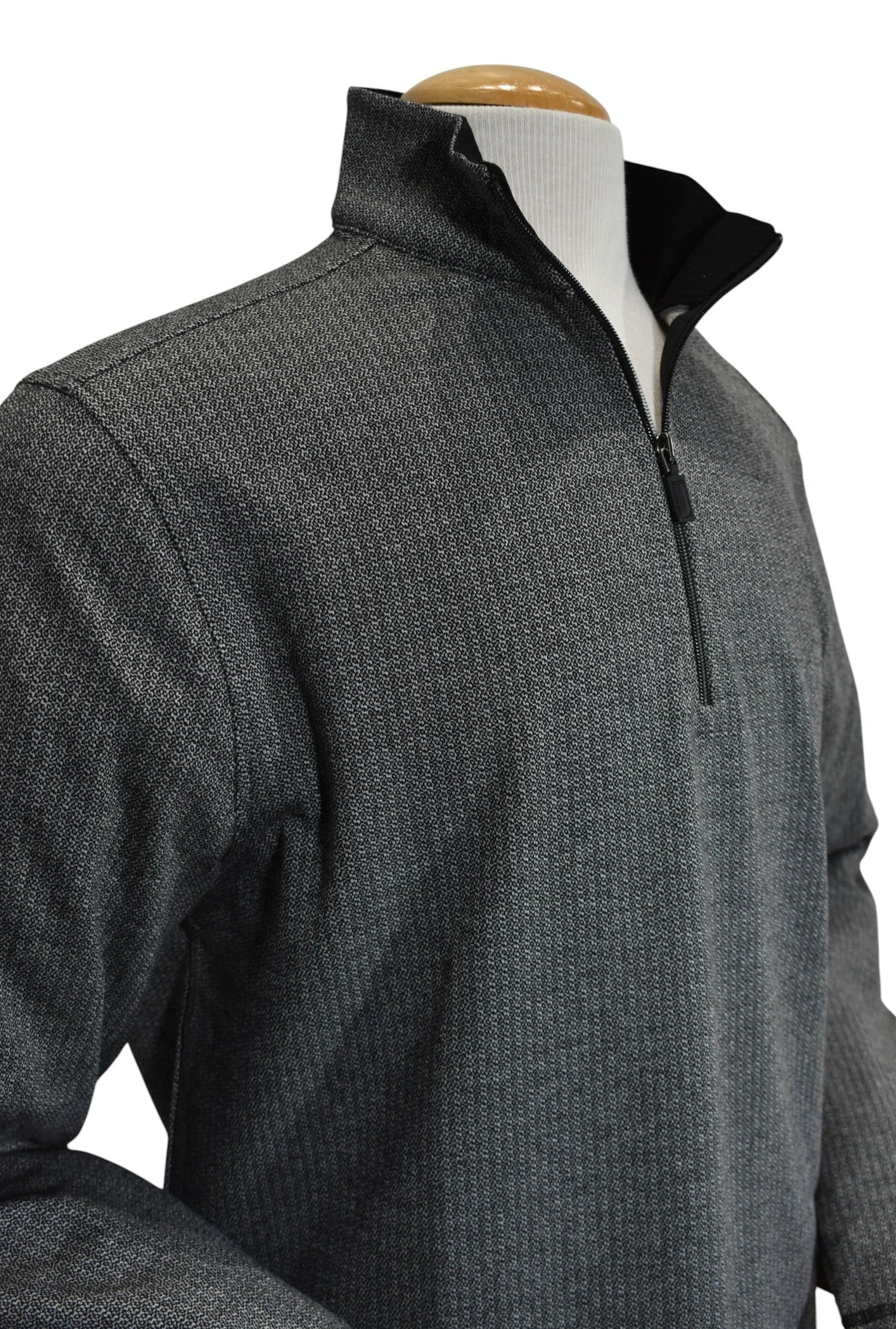 Marcello quarter zip, neat charcoal pattern.