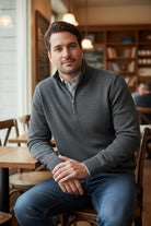 Marcello quarter zip, neat charcoal pattern.