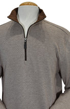 Marcello quarter zip, tan and chocolate neat pattern.