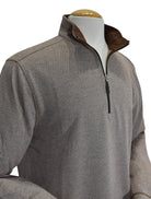 Marcello quarter zip, tan and chocolate neat pattern.